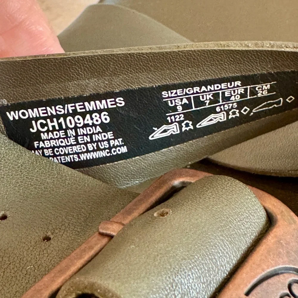 Chaco Womens Townes Slide Leather Sandals Olive Green Size 9 Buckle Chunky